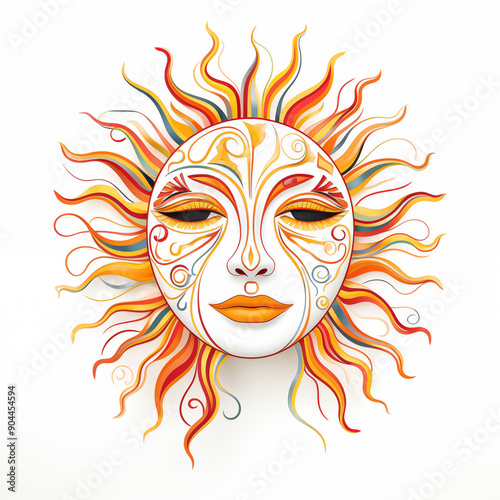 Vibrant Sun with Artistic Human Face and Colorful Radiating Rays Illustration photo