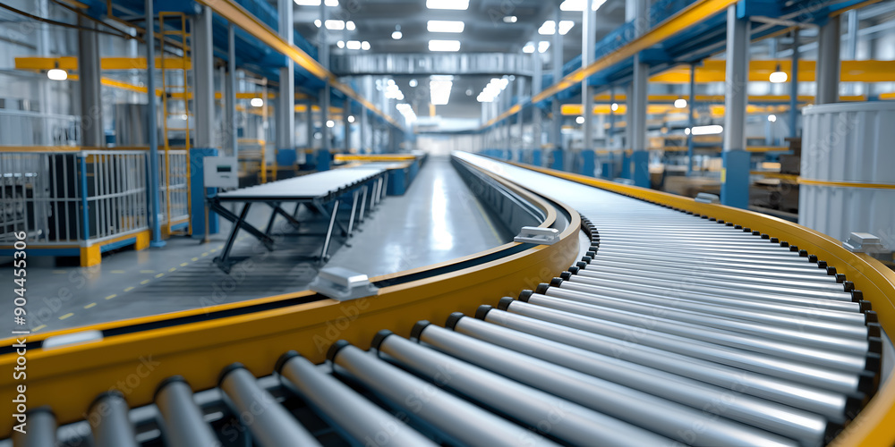 Automated Conveyor Belt in Modern Factory, Industrial Manufacturing and Automation Technology Automated Conveyor Belt in Modern Factory, Industrial Manufacturing and Automation Technology