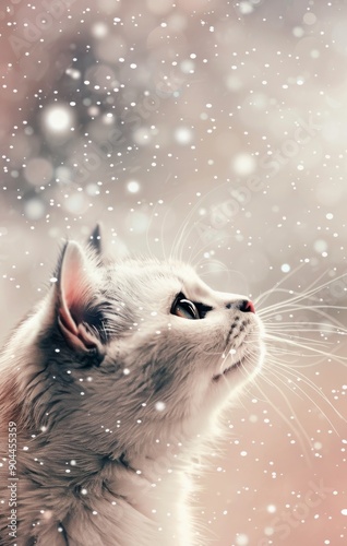 Snowfall Over a Curious Cat Enjoying Winter Outdoors