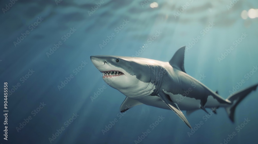 Obraz premium Great White Shark Swimming in Ocean During Daylight Hours