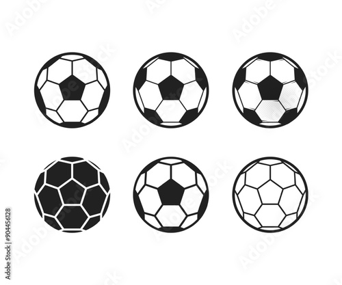 Vector set of black and white soccer balls symbols, white background