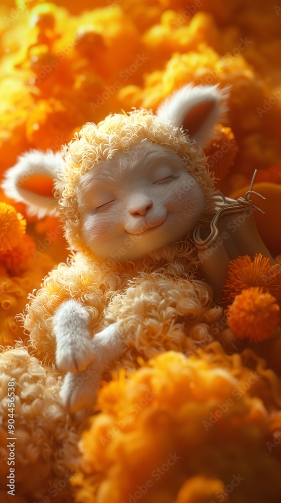 Adorable lamb sleeping in a cozy, warm nest.
Adorable lamb sleeping in a cozy, warm nest.