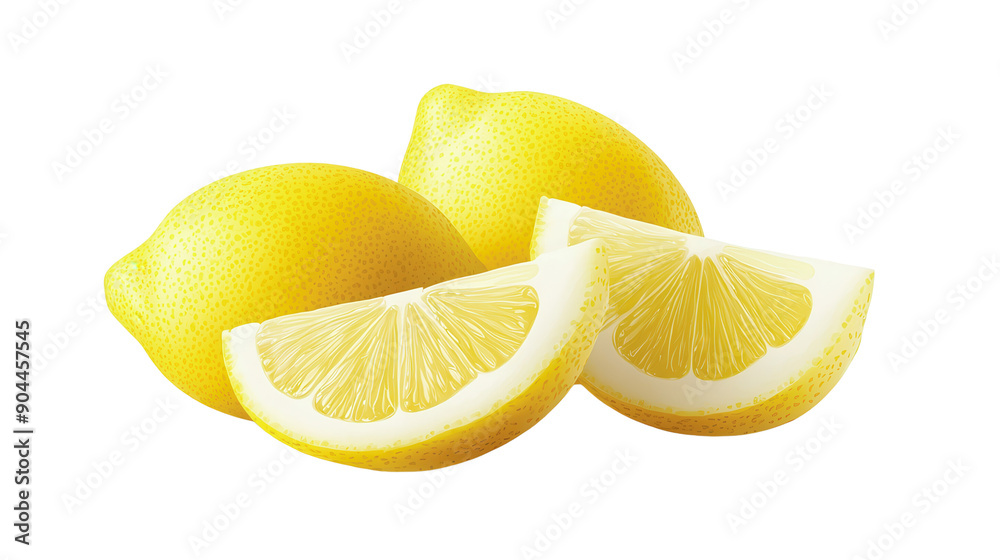 Fresh and vibrant yellow lemons, whole and sliced, isolated on a white background. Perfect for culinary and health-related content. Fresh and vibrant yellow lemons, whole and sliced, isolated on a white background. Perfect for culinary and health-related content.