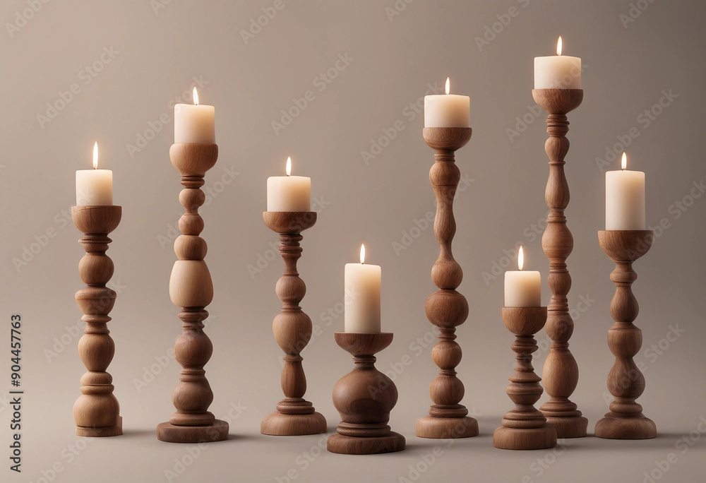 Set collection of decorative wooden candle stands isolated on transparent background Set collection of decorative wooden candle stands isolated on transparent background