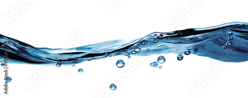 Stream of clear blue water with bubbles, showcasing purity and refreshment. Perfect for hydration or nature-themed projects.
