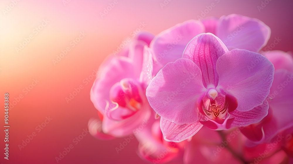   Pink flower close-up on pink & red background with blurry light
