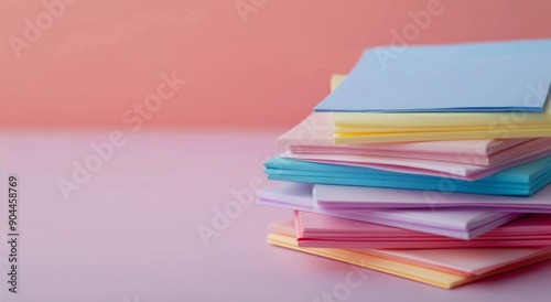 Colorful Stack of Paper Sheets on a Pink Background