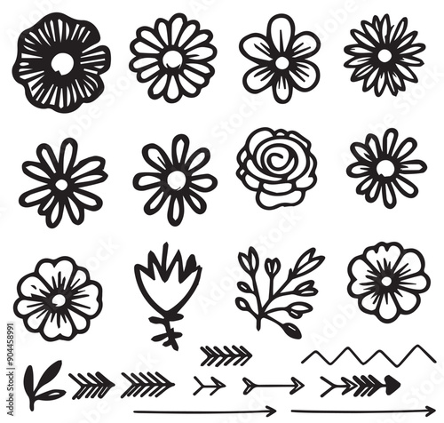 Abstract Silhouettes Flower icon set , botanical flower icon.vector botany floral design.