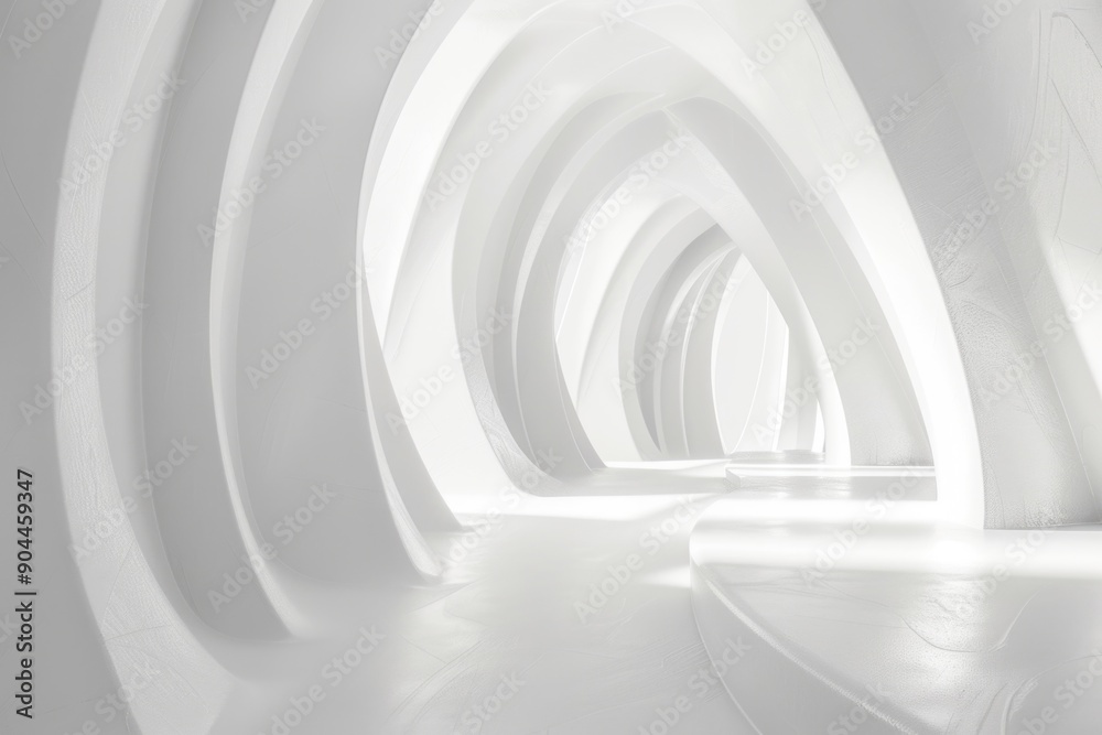 A minimalist interior design concept with smooth curved walls and floor A minimalist interior design concept with smooth curved walls and floor