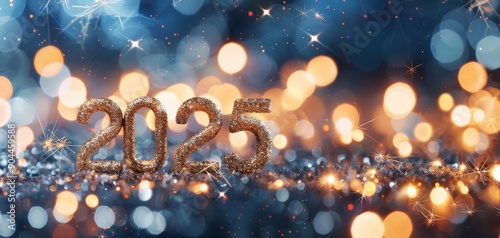 Sparkling 2025 Celebration With Glitter and Lights at Night