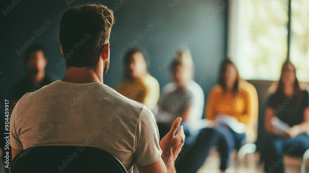 A coach conducting a feedback session, team members attentively listening and reflecting, bottom third copy space. Responsibility, Joy, working for the benefit of society