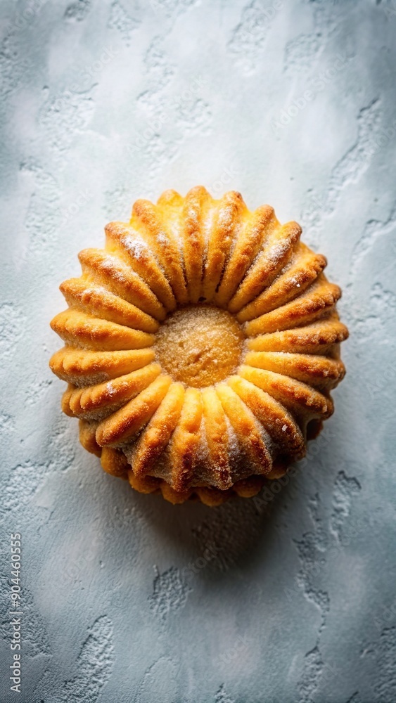 Obraz premium Pasticciotto leccese pastry filled with egg custard cream on a wooden board on white table, apulian breakfast, top view. Typical sweet from Lecce, Italy.