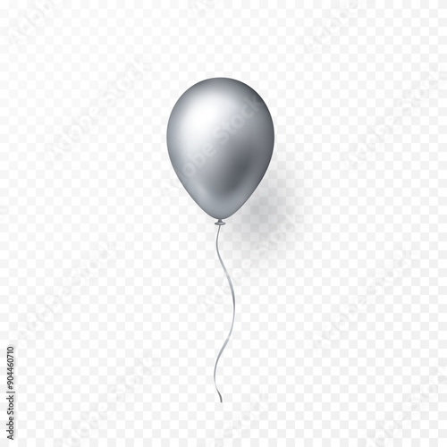 Silver balloon isolated on transparent background. Vector realistic golden gray festive 3d helium ballon template for anniversary, birthday party design