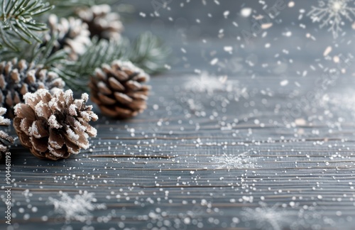 Snow Falls On Pinecones And Winter Sprigs In A Cozy Indoor Setting