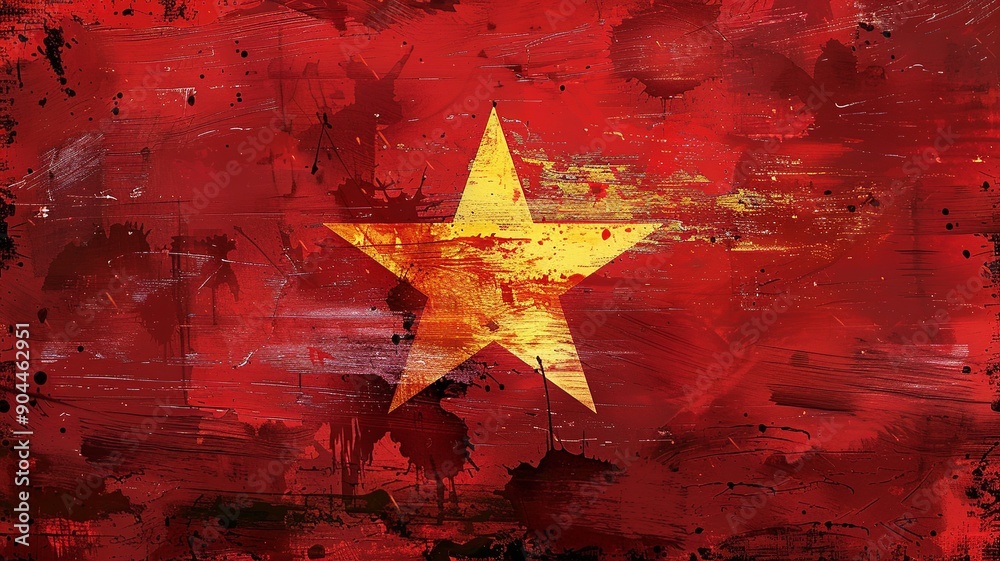 This abstract interpretation of the Vietnam flag utilizes geometric ...