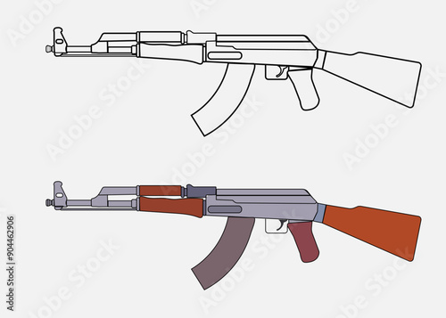 Vector weapon ak-47, black and white, color