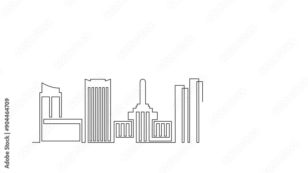 Animated self drawing of Phoenix skyline video design illustration. Modern city in USA in simple linear style video design concept. Big city in USA. Iconic architectural skyline building design. Animated self drawing of Phoenix skyline video design illustration. Modern city in USA in simple linear style video design concept. Big city in USA. Iconic architectural skyline building design.