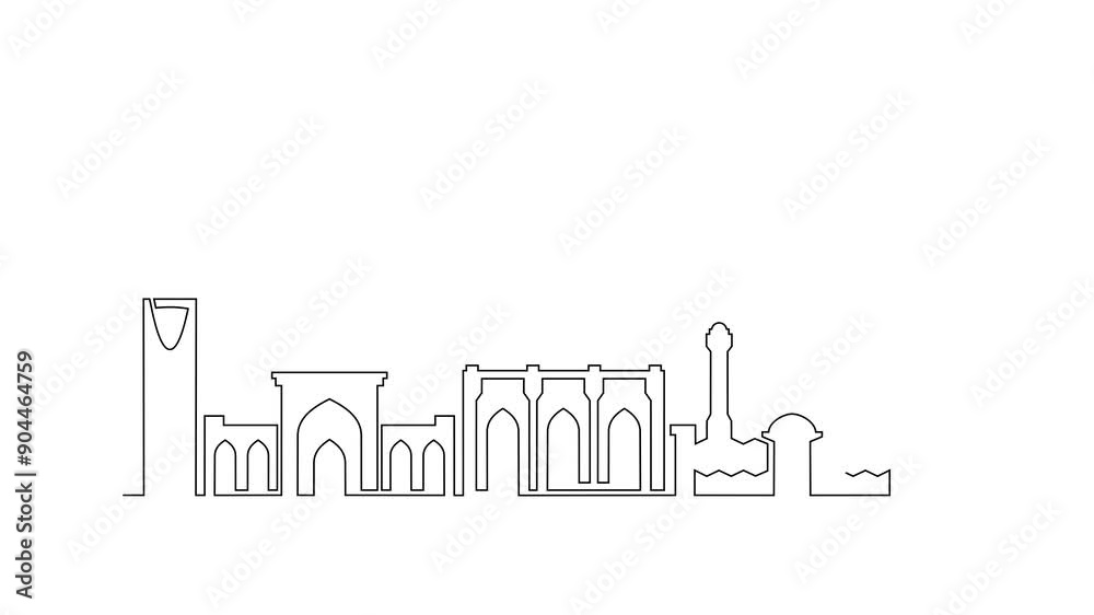 Animated self drawing of Thaif skyline video design illustration. Modern city in Saudi in simple linear style video design concept. Big city in Saudi. Iconic architectural skyline building design. Animated self drawing of Thaif skyline video design illustration. Modern city in Saudi in simple linear style video design concept. Big city in Saudi. Iconic architectural skyline building design.