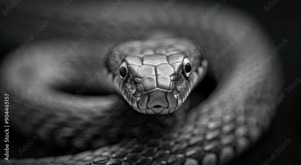 Close-Up View of a Snake's Head With Detailed Scales in Monochrome Close-Up View of a Snake's Head With Detailed Scales in Monochrome