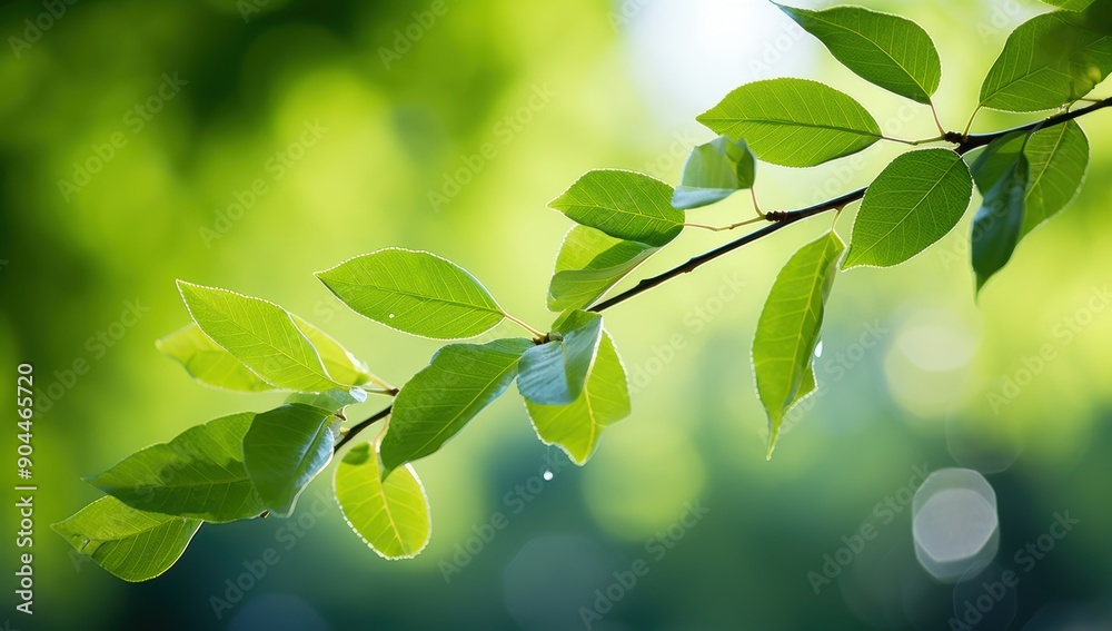 green leaves with bokeh on a tree branch green leaves with bokeh on a tree branch