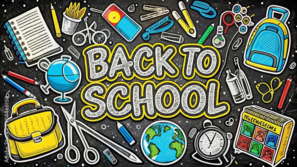 Back to school. Children going to school with backpacks on colorful background. Pattern school