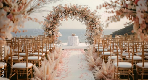 Romantic Beachside Wedding Ceremony Setup at Sunset