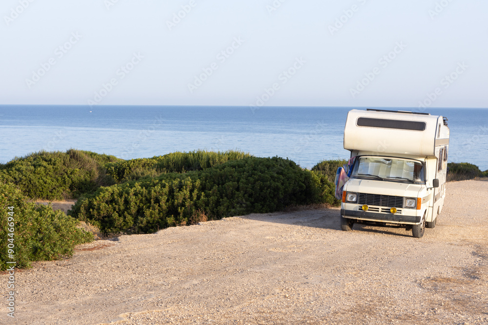 Campervan Overlooking Serene Coastal Landscape Campervan Overlooking Serene Coastal Landscape