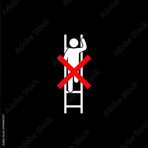 Do not use ladder, no ladders, prohibition sign isolated on black background.