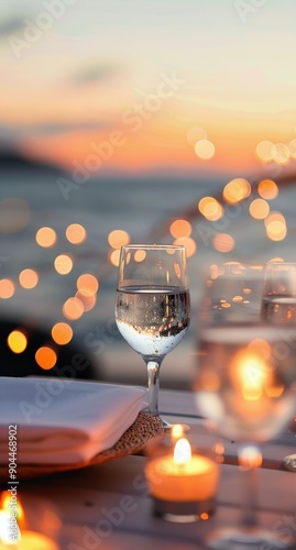 Romantic Sunset Dinner With Candles on the Beach