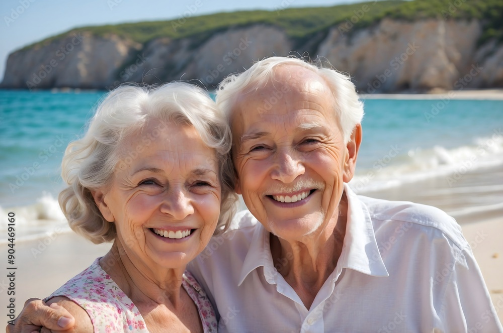 An old man and a woman, a pensioner in the summer on the beach in time for rest. An old man and a woman, a pensioner in the summer on the beach in time for rest.