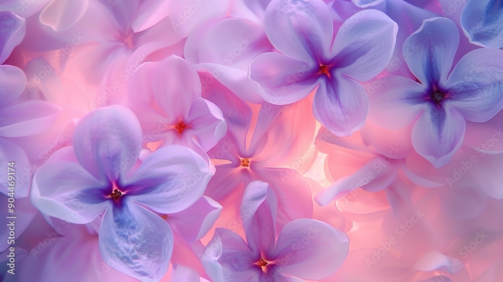 A detailed image of a cluster of flowers in the center against a backdrop of pink and blue colors A detailed image of a cluster of flowers in the center against a backdrop of pink and blue colors
