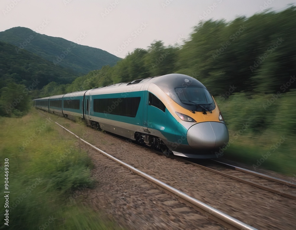 Naklejka premium Modern high-speed train approaches to the station at spring morning time.