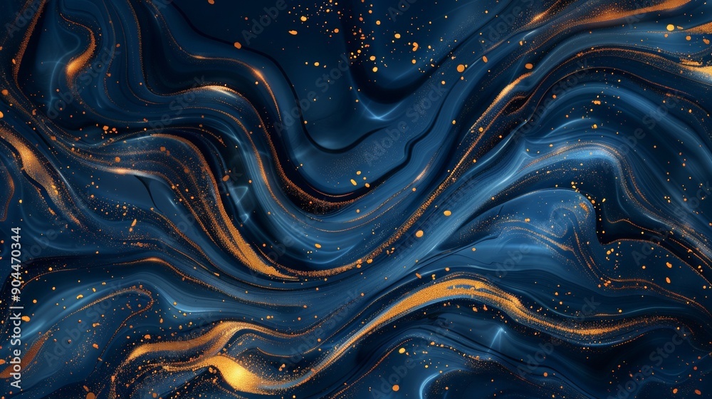 This artistic image features an abstract dark blue marble pattern with flowing curves and gold-sprinkled accents, creating an elegant and dynamic visual suitable for modern design. This artistic image features an abstract dark blue marble pattern with flowing curves and gold-sprinkled accents, creating an elegant and dynamic visual suitable for modern design.