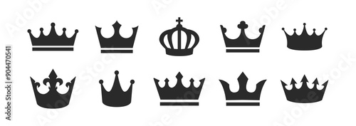 Crowns icons set. Simple elements for Coat of Arms, Crest, Heraldry emblems. Vector illustration. 