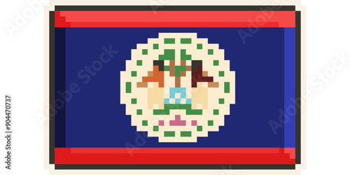 Belize, America and the Caribbean flag, Pixel Art, Retro 8 bit game style