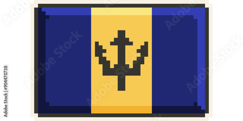 Barbados, America and the Caribbean flag, Pixel Art, Retro 8 bit game style