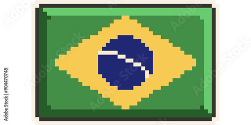 Brazil, America and the Caribbean flag, Pixel Art, Retro 8 bit game style