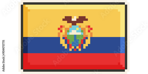  Ecuador, America and the Caribbean flag, Pixel Art, Retro 8 bit game style