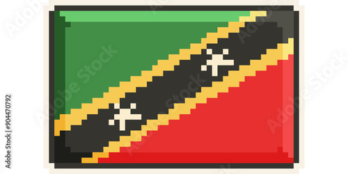 Saint Kitts and Nevis, America and the Caribbean flag, Pixel Art, Retro 8 bit game style
