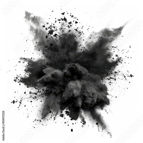 Black Chalk Explosion on White Background