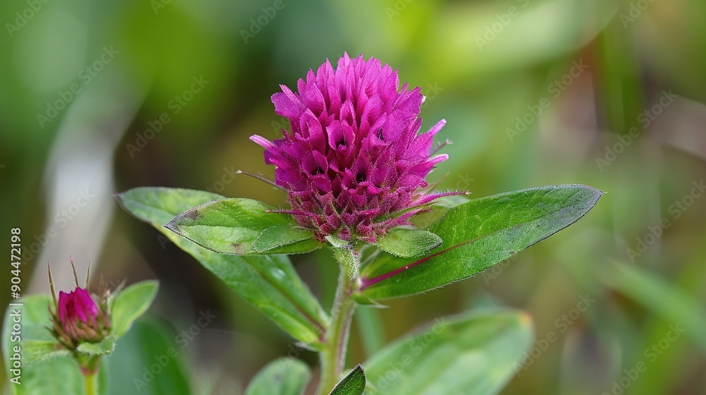 A high-resolution image of a purple flower on a green stem, surrounded by sharp green leaves and a slightly blurred background A high-resolution image of a purple flower on a green stem, surrounded by sharp green leaves and a slightly blurred background