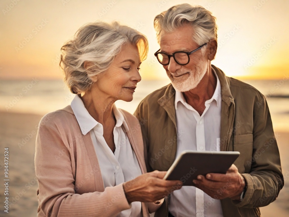 A serene image of a senior couple enjoying a sunset walk on the beach, depicting love and tranquility in retirement.Creative Designer Working on a Digital Tablet in a Stylish Office A serene image of a senior couple enjoying a sunset walk on the beach, depicting love and tranquility in retirement.Creative Designer Working on a Digital Tablet in a Stylish Office
