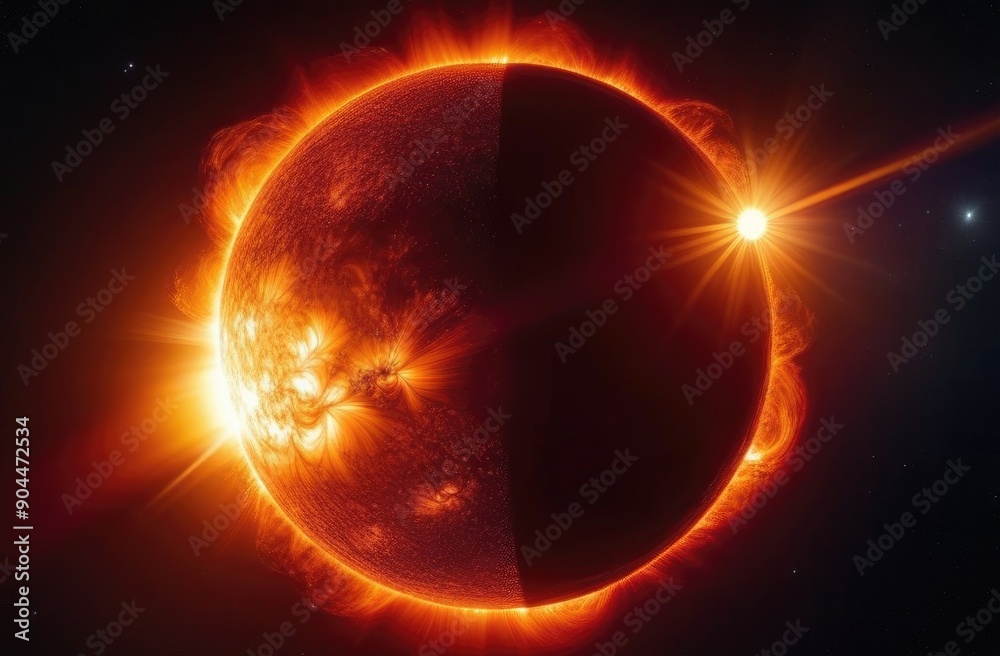 Obraz premium Solar flare, ray, energy, space, storm, astronomy star, bright, electricity, heat, interference.