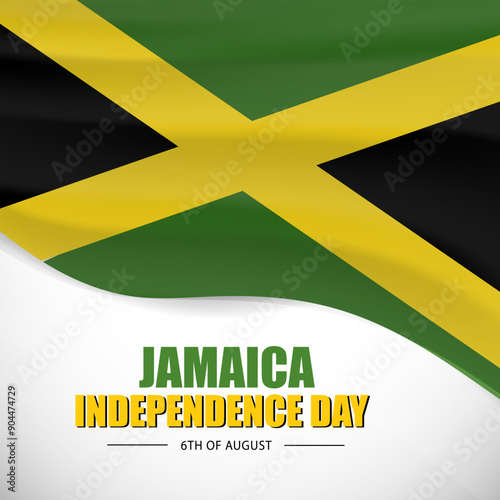  Jamaica Waving flag. Template for independence day vector, illustration. 