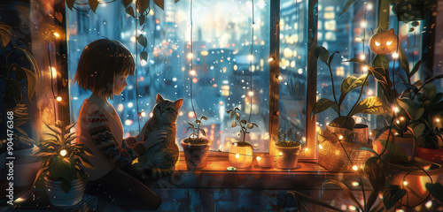 Lofi anime girl sitting on ...