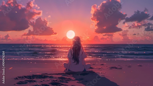 Lofi anime girl sitting on ...