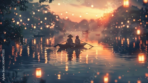 Lofi anime couple rowing a ...