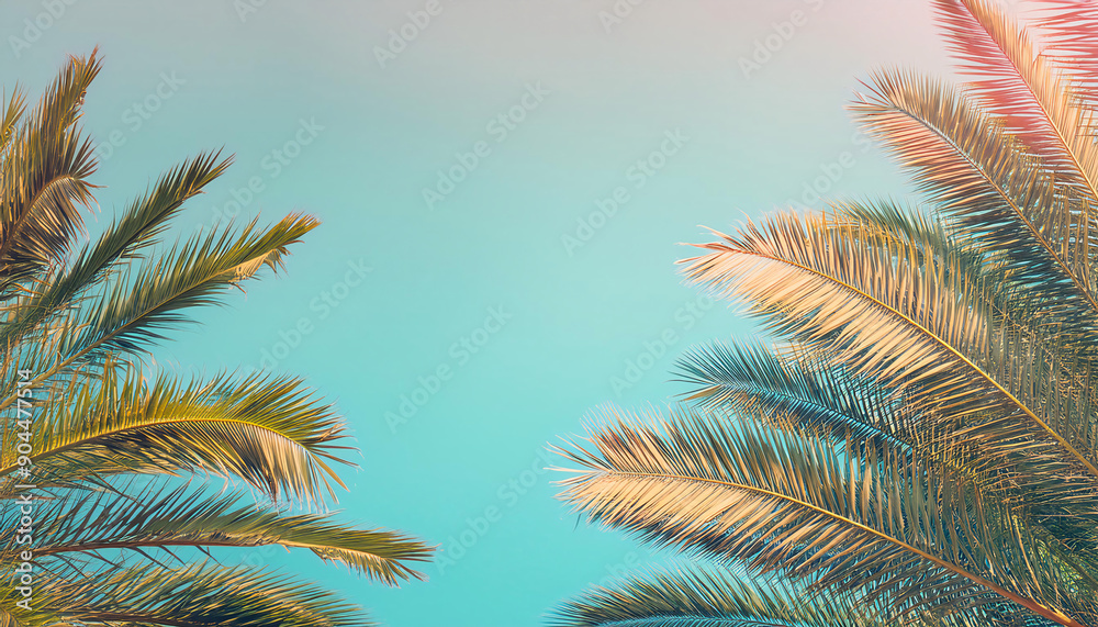 Branches of palm tree toned pastel. copy space Branches of palm tree toned pastel. copy space