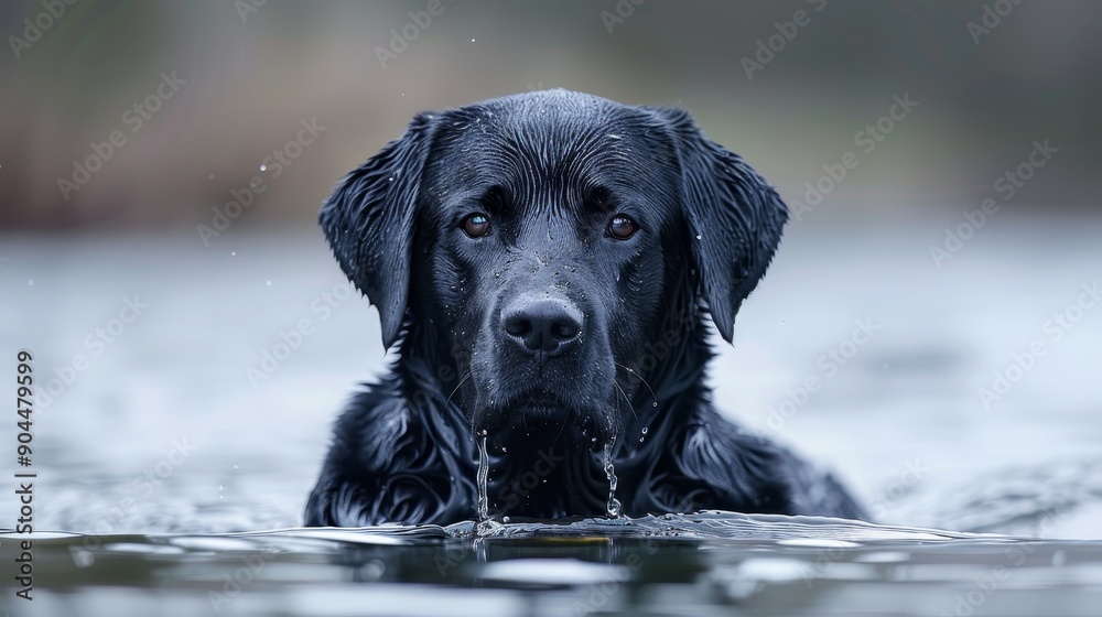 Labrador Retriever in the water, close-up. Labrador Retriever in the water, close-up.