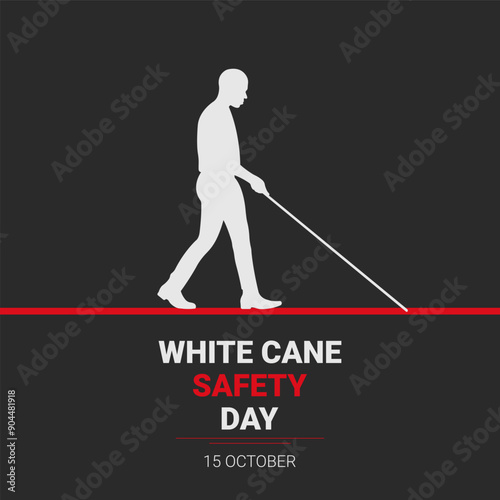 White Cane Safety Day banner.Vector illustration with silhouette of blind man with white cane.